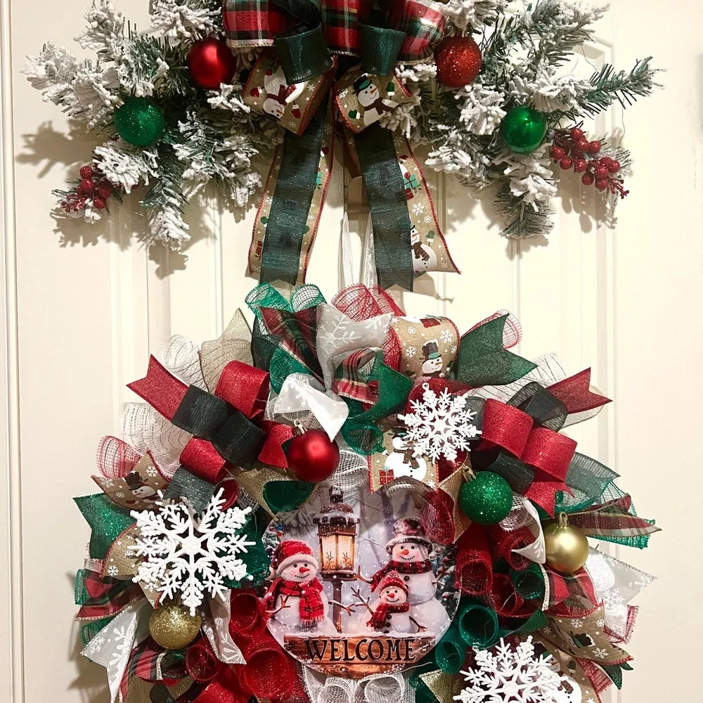 Handmade Christmas Snowman Wreath & Swag Bundle 22” W88